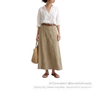 Hemp Cotton Khaki Maxi Skirt Natural Fiber Capsule Minimalist Lagenlook XL